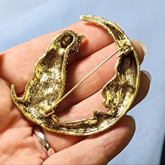 Blue Cat Moon Diamond Crystal Brooch - Picture 7 of 8